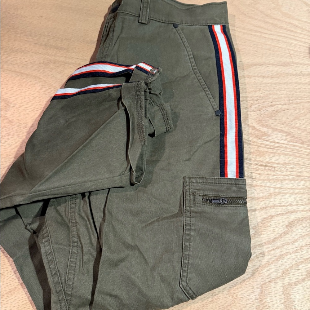 Athleta Green Cargo Pants with Red and White Stripe